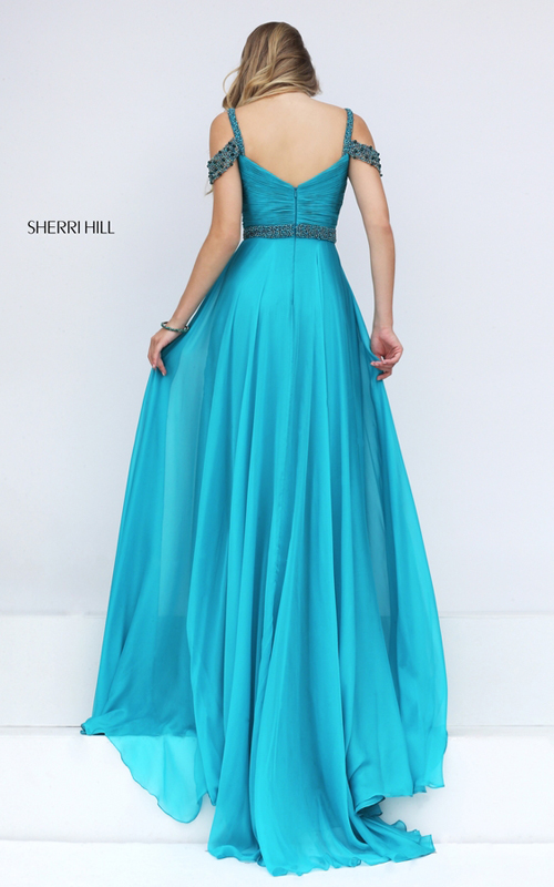 Sherri Hill 50086 turquoise chiffon beads prom dress_1